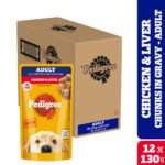 Pedigree Adult Wet Dog Food, Chicken & Liver Chunks in Gravy, 130 g, Complete & Balanced Meal for Adult Dogs - Image 4