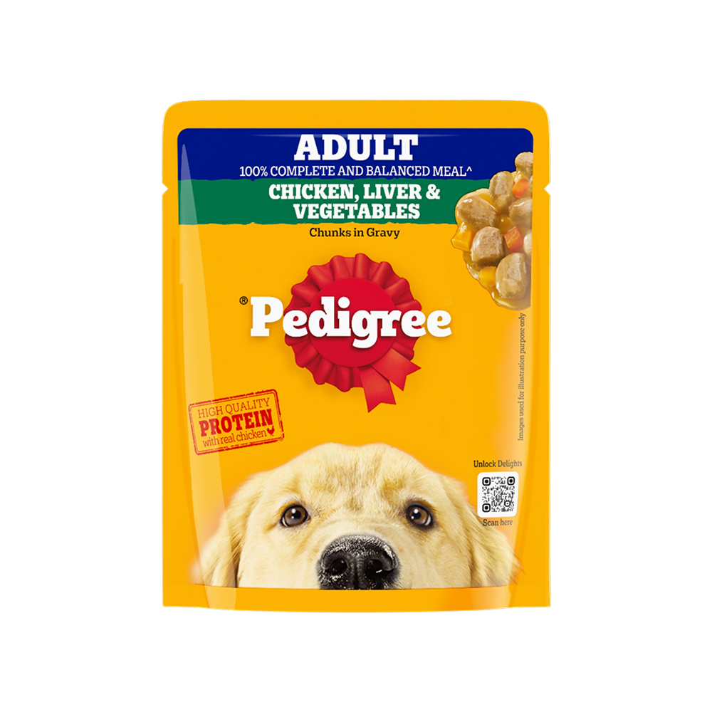 b73e62ef-df95-4c9d-a803-0a294fac42a6 Pedigree Adult Wet Dog Food, Grilled Liver Chunks Flavour in Gravy with Vegetables, 70 g Complete & Balanced Nutrition for Adult Dogs - Image 1