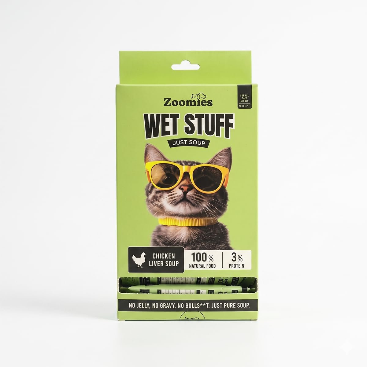 51Y1I1WXmdL._SL1200_ Zoomies Wet Stuff Chicken Liver Cat Soup for All Life Stages, 50g (Pack of 20) | 100% Natural | 94% Moisture | Grain-Free | Urinary & Kidney Support | No Artificial Preservatives - Image 1