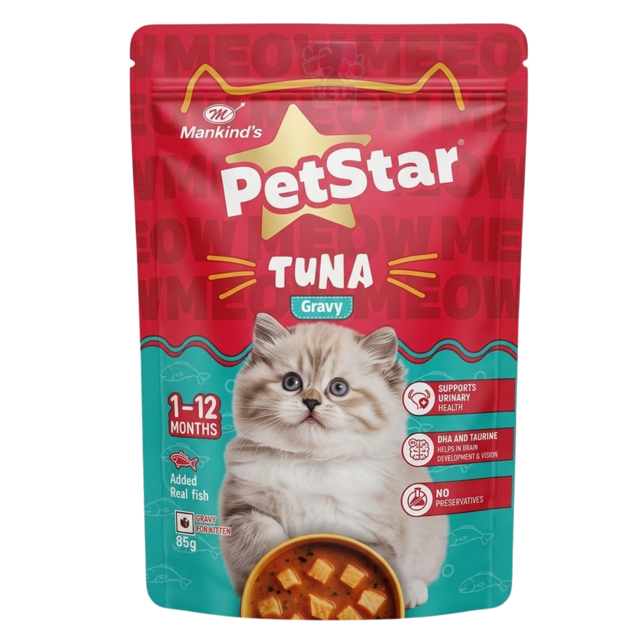6_0e10aaa5-8f5c-4f1f-b589-ee87b421e87e Mankind PetStar Tuna Gravy Wet Cat Food for Kittens (1–12 Months) | DHA & Taurine Support | 85 g Pouch, Pack of 15 - Image 1