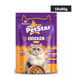 Mankind PetStar Chicken Gravy Wet Cat Food for Adult Cats (1+ Years) | DHA & Taurine Support | 85 g Pouch, Pack of 15