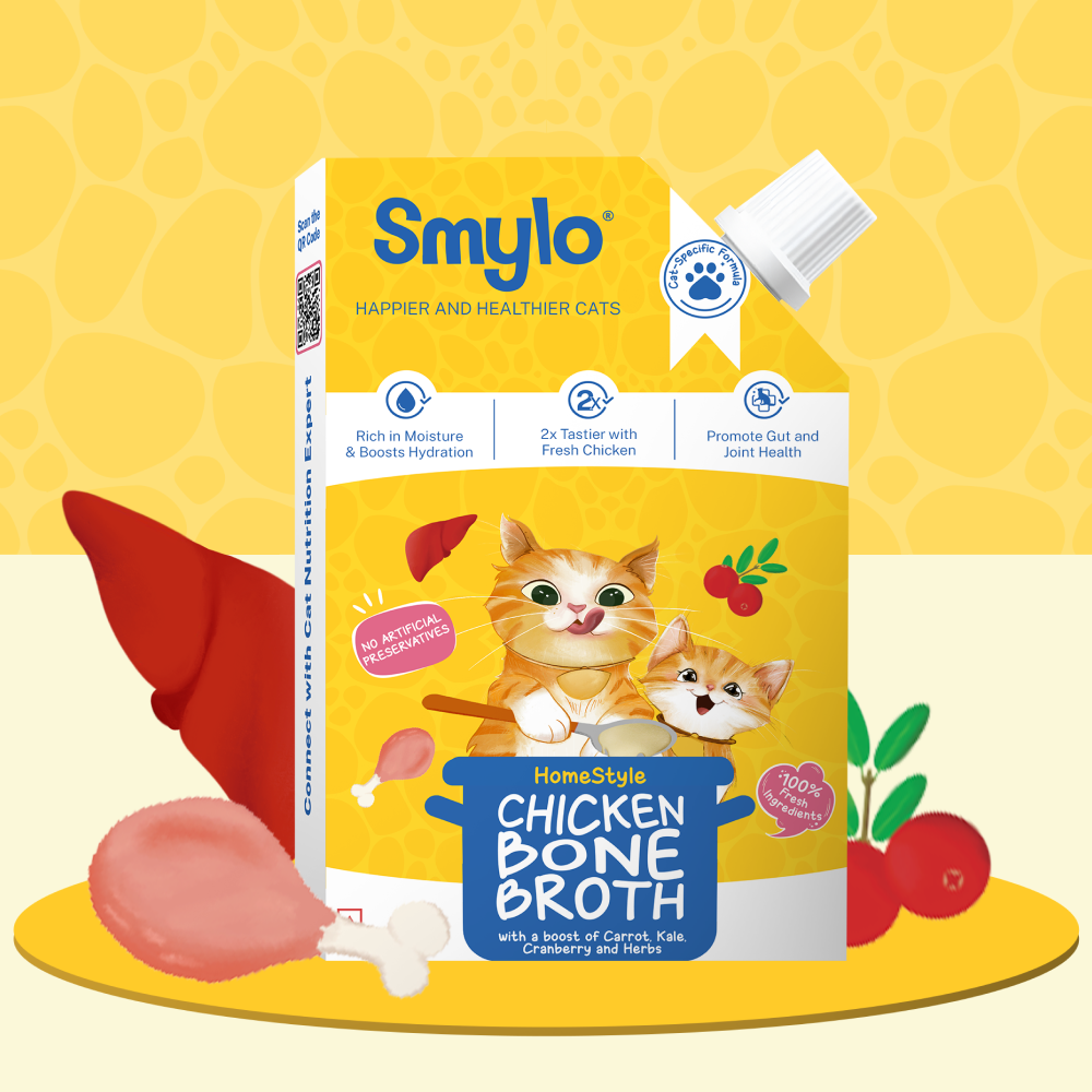 rc-upload-1779874035173-4 Smylo Summer Cooler, Hydration Rich Chicken Bone Broth for Cats (100ml x 10 Packs) | Rich in Collagen for Bones & Joints Health | Omega 3 & 6 for Shiny Fur & Coat | Cat Food Topper and Cat Supplements - Image 1